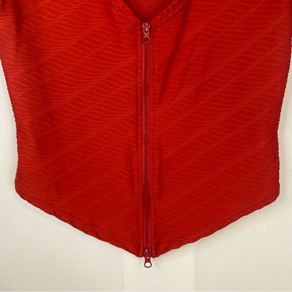 SY FASHION Crop Top Deep V Neck Full Zip Red Slimming Size Medium - Picture 4 of 9